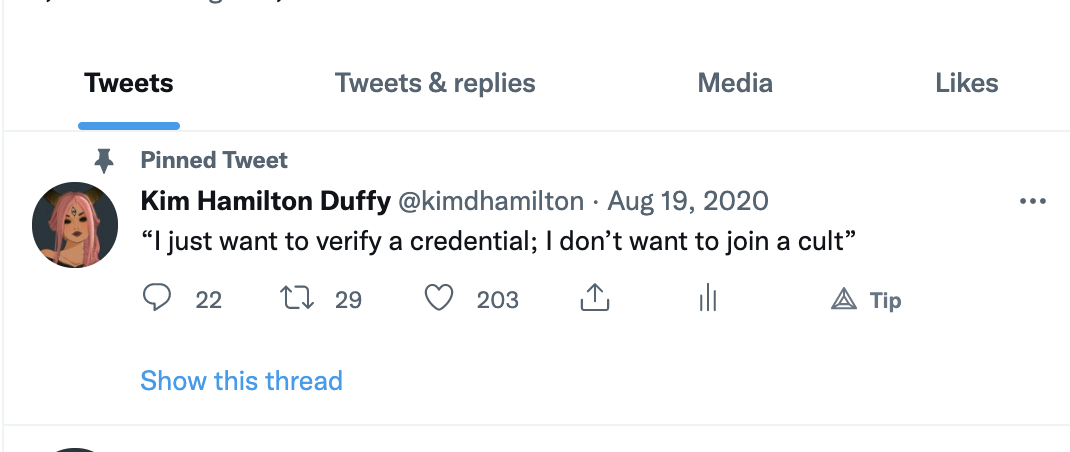 I just want to verify a credential; I don't want to join a cult